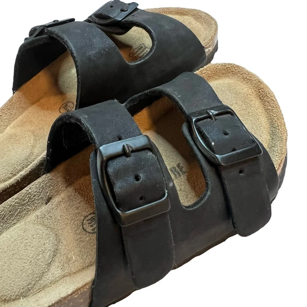 Kids Sandal Leather Double Strap Buckle Slide Cushion Aire Brown Size‎ 11